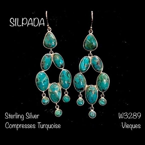 SILPADA Turquoise Sterling Silver Vieques Chandelier Drop Dangle Earrings W3289 - Picture 4 of 10